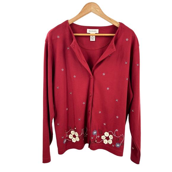 Bechamel Red Embroidered Knit‎ Cardigan Floral Size Xlarge - Picture 1 of 16